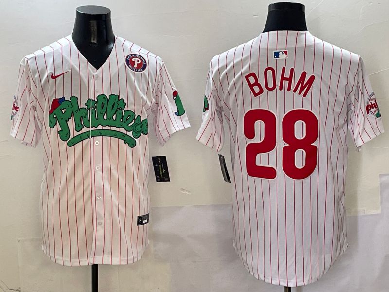 Men Philadelphia Phillies 28 Bohm White Fourth generation Joint Name Nike 2025 MLB Jersey style 15